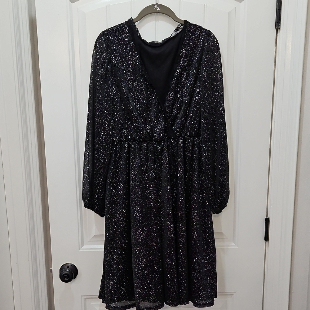 SHEIN Glittering Black Long Sleeve Dress